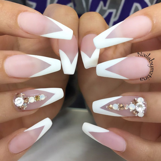 Fancy White Coffin Nails Designs