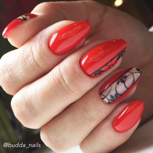 Red Nail Design With Pattern