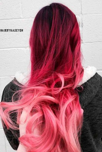Beautiful Ombre Hairstyle With Burgundy Red And Pastel Pink Colors #ombrehair #longhair #beautifulhairstyles