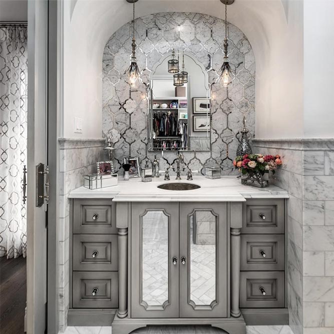 Classy Vanity With Mirror Doors #cabinets #mirrordoors