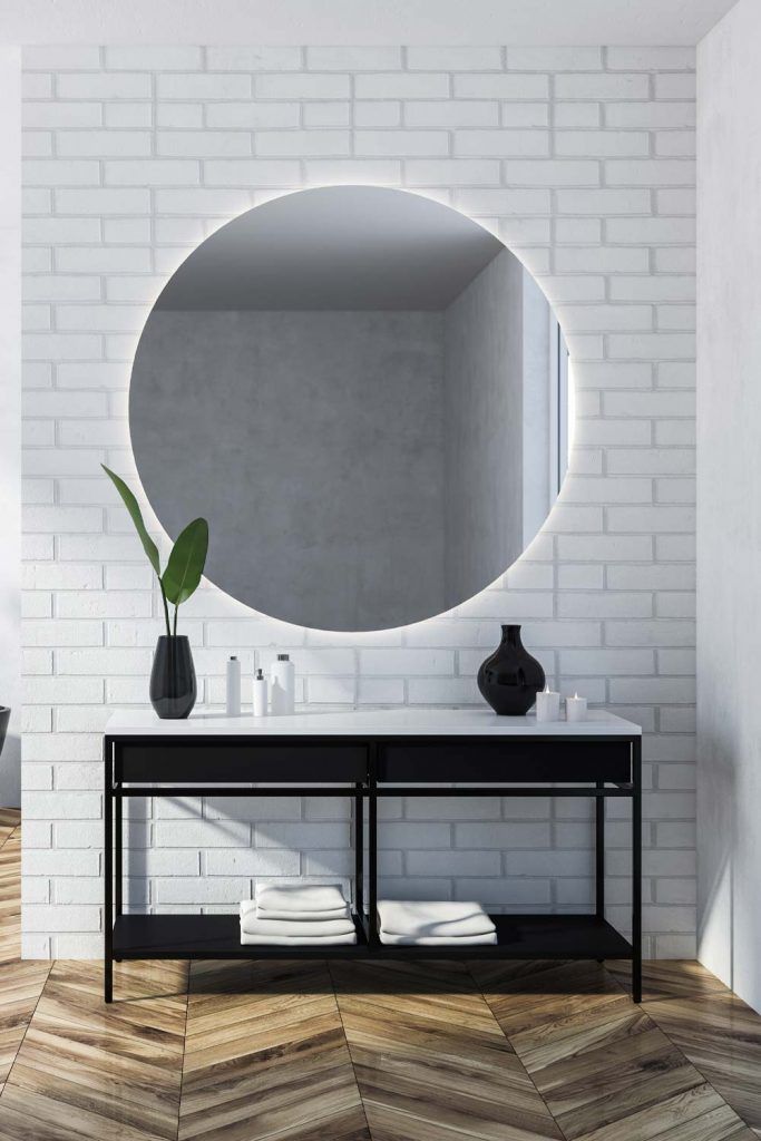 Modern Bathroom Vanity Design with Round Mirror