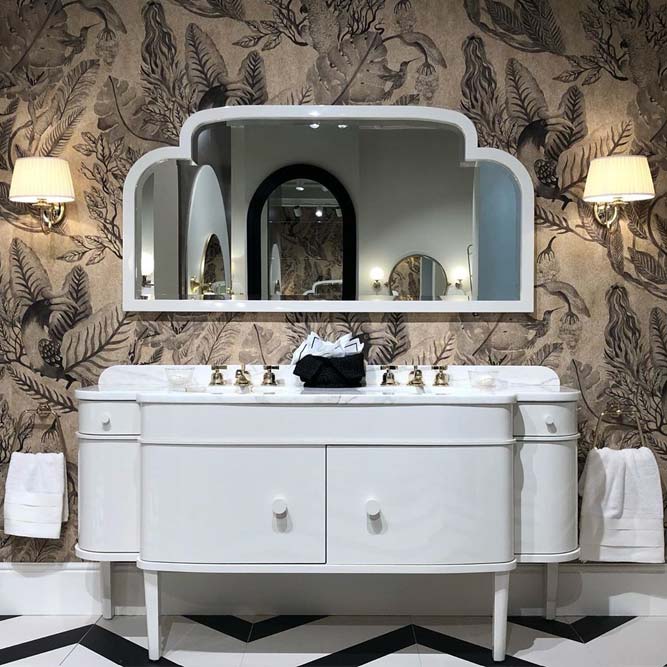 Retro White Bathroom Vanity #whiteretro #marbletop