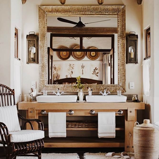 Rustic Vanity Design With Shelves #rusticvanity #spacestorage