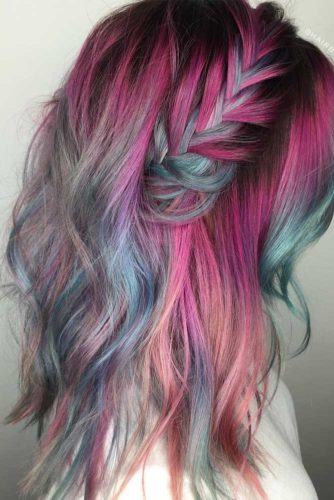 Colored Hairstyles With Side Braid #coloredhair #rainbowhair