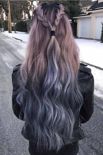 brown hair with blue ombre