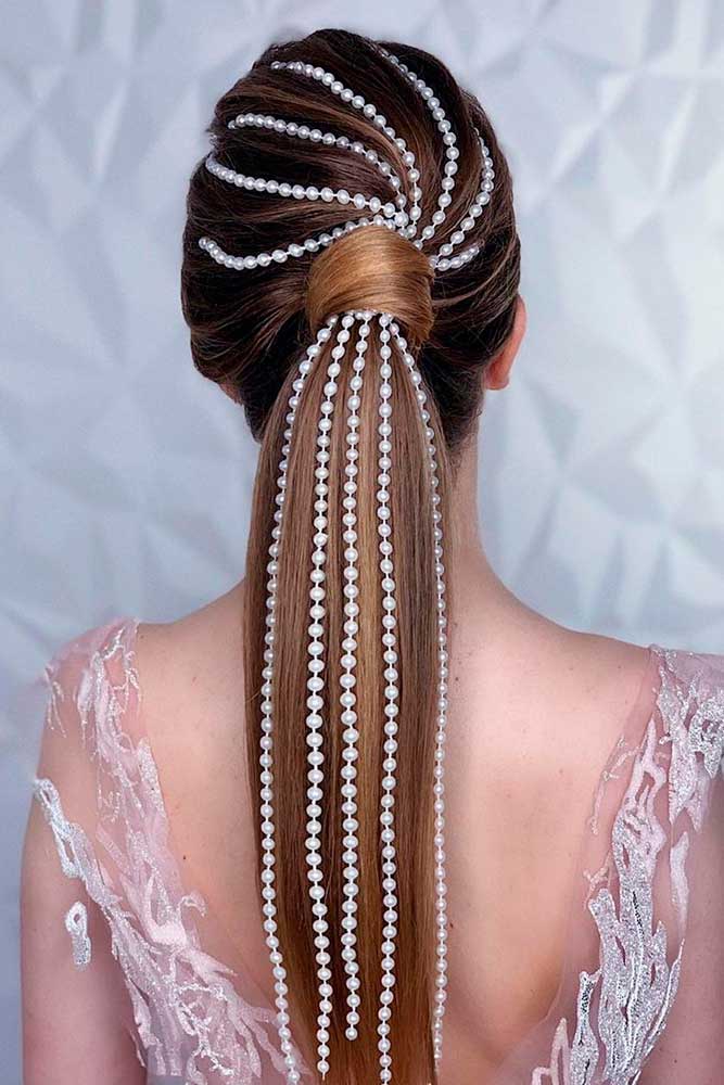 Ponytail With Pearl Thread #ponytailhairstyles #longhairstyles