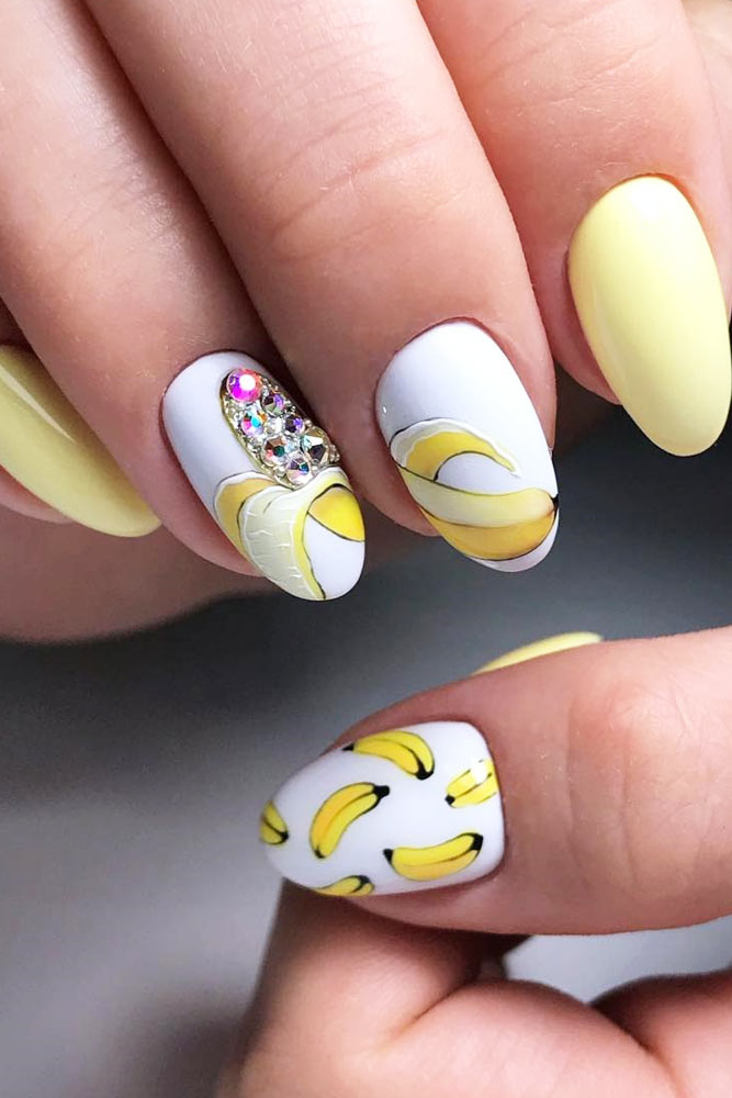 Summer Nails Design With Banana Art #banana #crystalsdesign