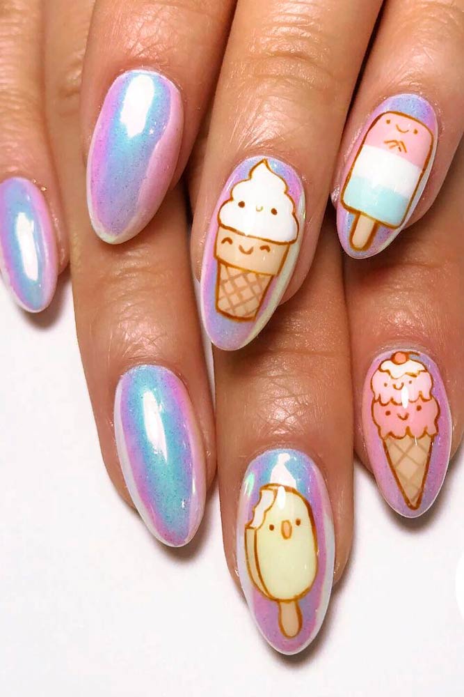 Holo Ice Cream Nail Design #holonails #icecreamnails