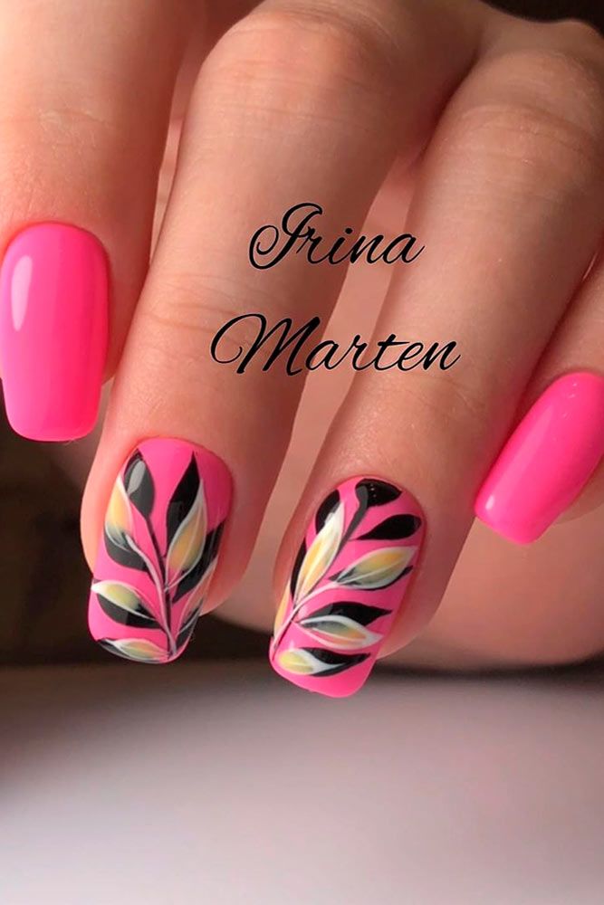 Bright Pink Summer Nails #pinknails #floralnails