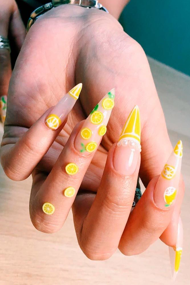 Fresh Limon Nail Art #prettynails #stilettoanails