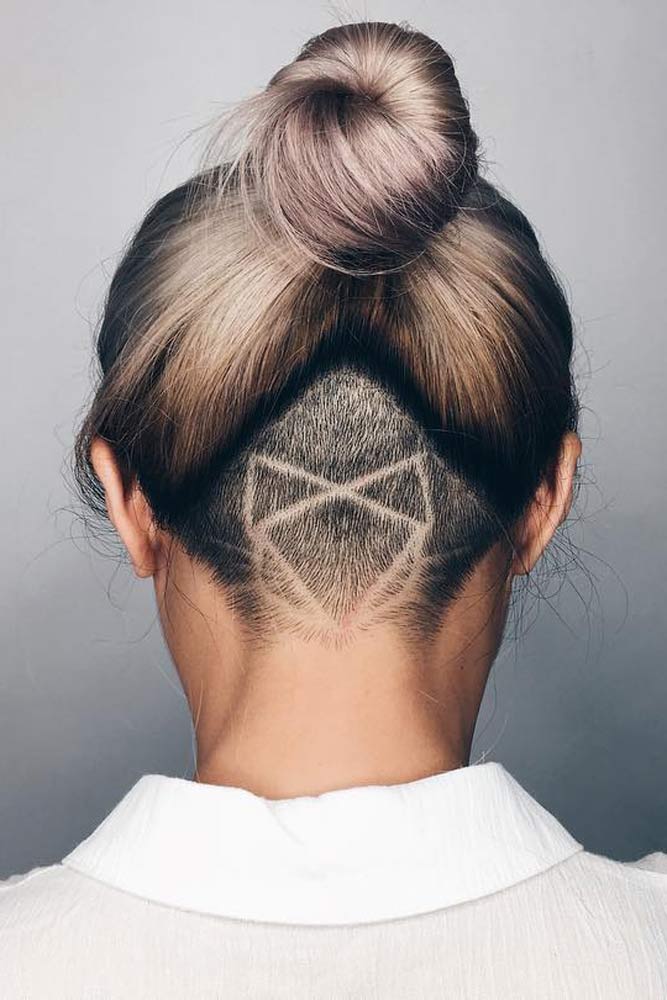 Top Knot Undercut With Geometric Design #updohair #blondehair