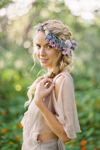 Updo wedding hairstyles with flower crown