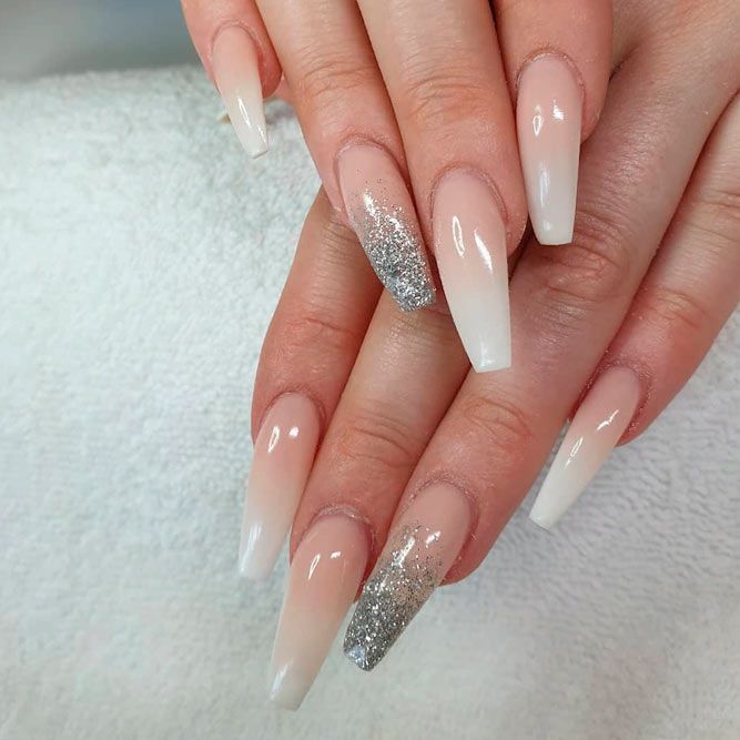 white glitter ombre nails