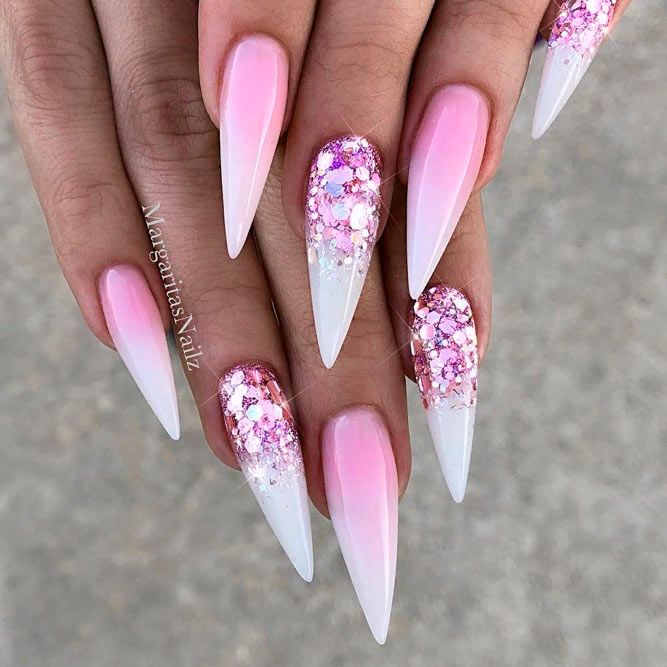 white glitter ombre nails