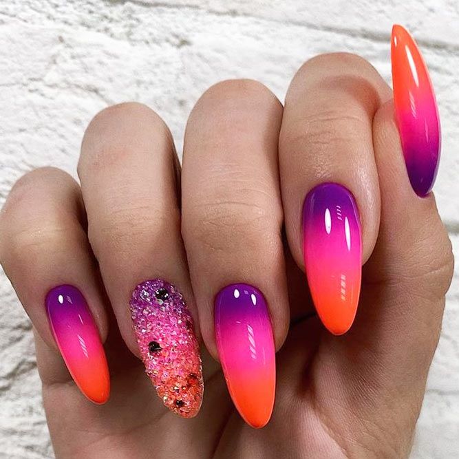 Colorful Ombre Nails Design With Crystals #ombre #crystals