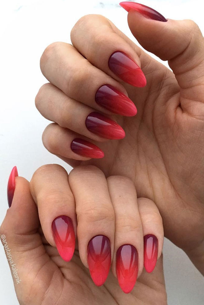 Hot Red Ombre Nails For A Romantic Evening #redombre #rednails