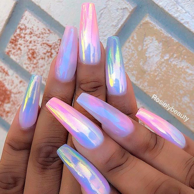 Chrome Unicorn Rainbow Ombre Nails #chromenails #unicornnails