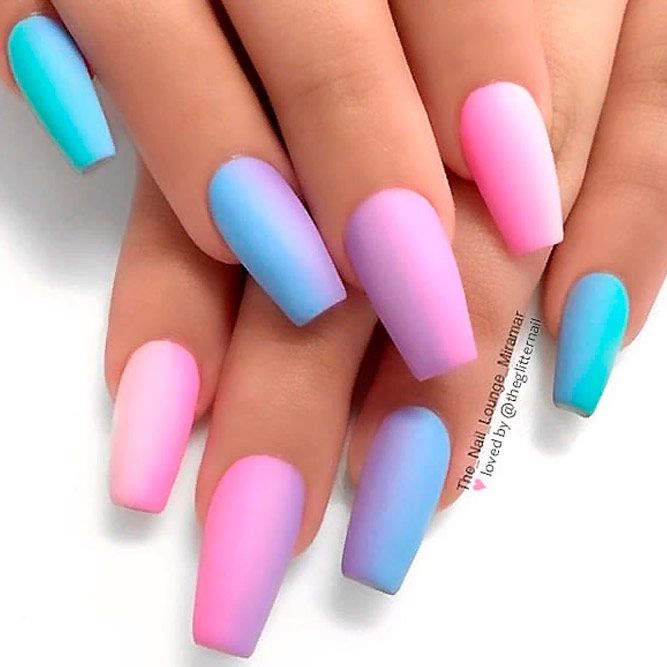 Matte Unicorn Ombre Nails #mattenails #coffinnails