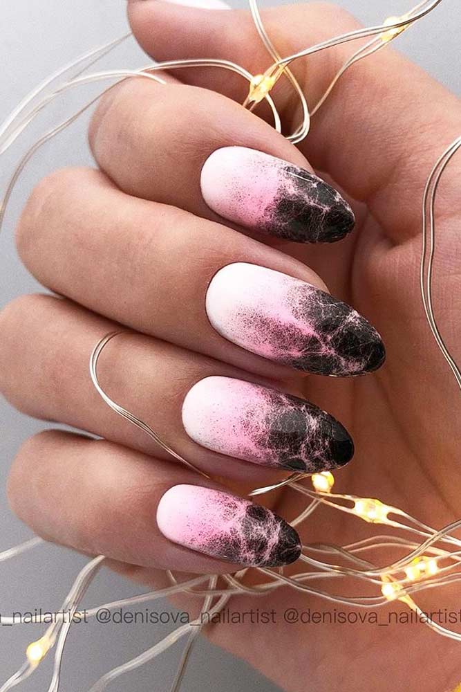 Marble Ombre Nails Design #pinkblackombre #marbleombre