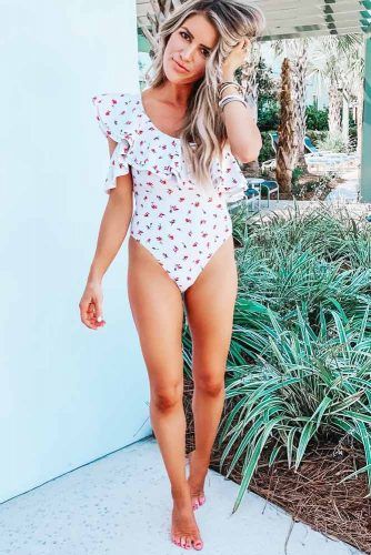 White One Piece Swimsuit With Floral Print #floralprint