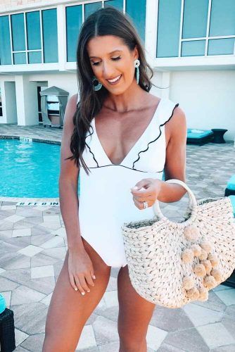 White Swimsuit With Black Lines #ruffles