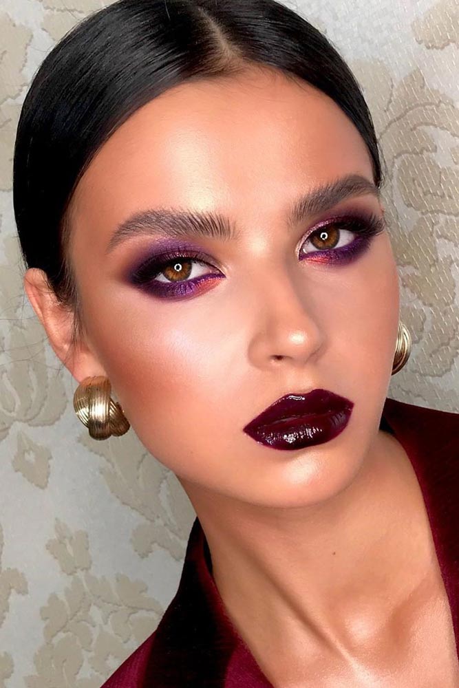 Purple Smokey With Burgundy Lipgloss #purplesmokey