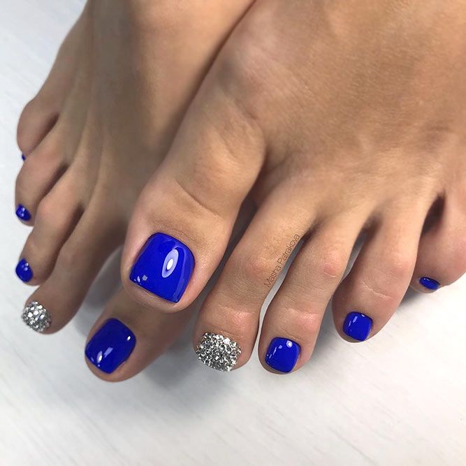 Blue Nails With Rhinestones #bluenails #rhinestonesnails