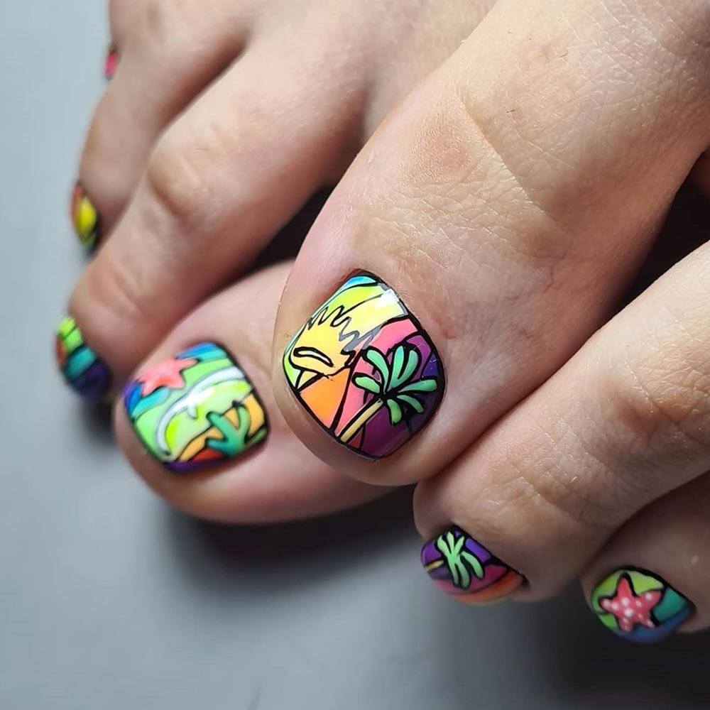 Bright Colored Toe Nail Art