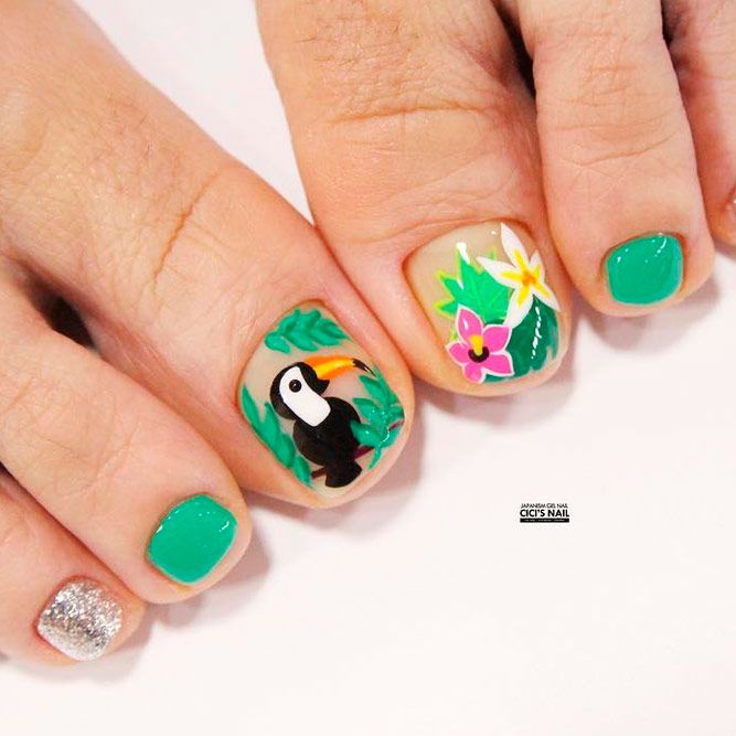 Tropic Nail Art Design #tropicnails #floralnails