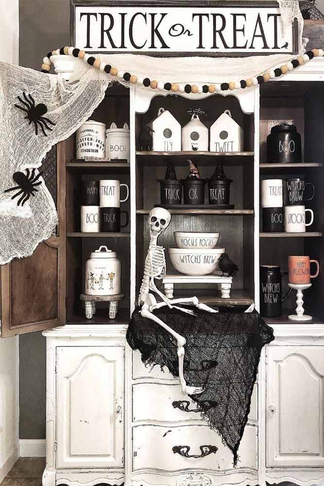 Kitchen Halloween Decorations #skeleton #web