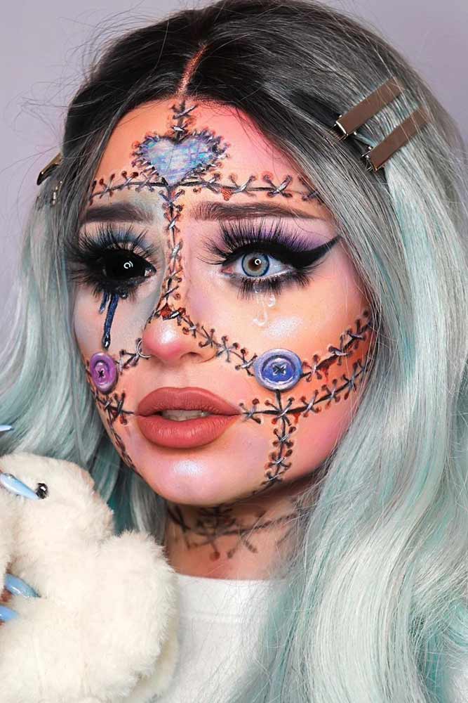 Stitched Doll Make Up Idea #dollmakeup