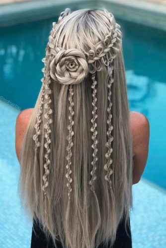 Braided Rose Half-Up With Tiny Loose Braids #halfuphairstyles #braids