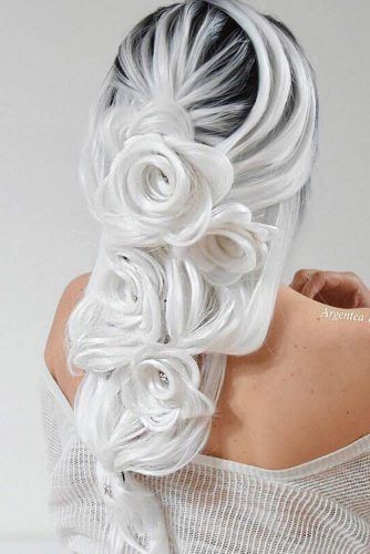 Voluminous Braid With Hair Roses #voluminousbraids #whitehair