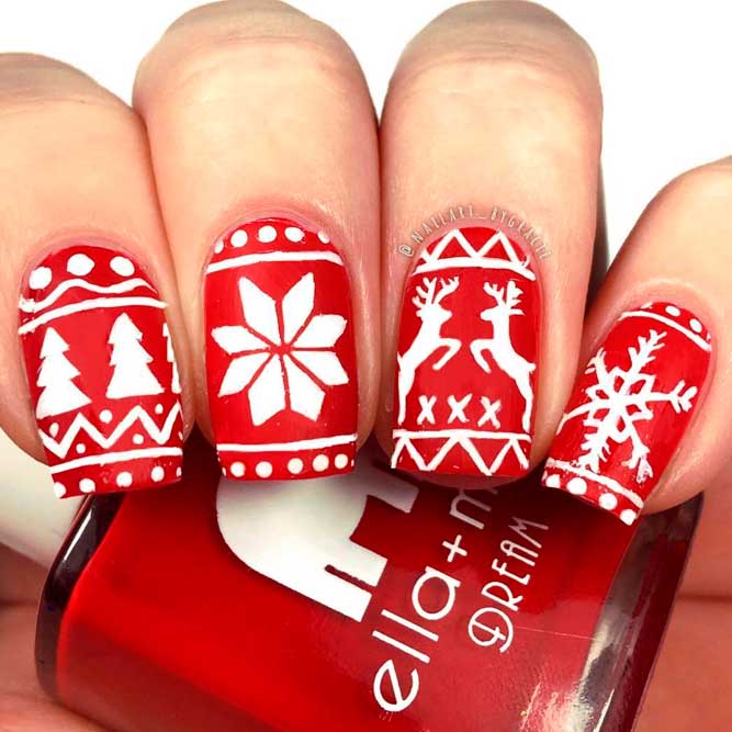 Sweater Pattern Inspiration Nail Art #rednails #winternails