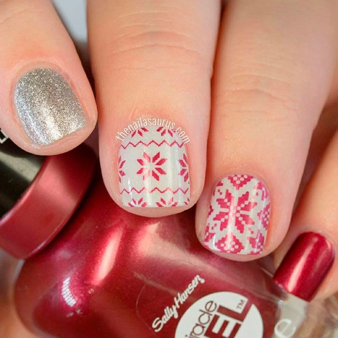 Short Sweater Pattern Inspration Nail Art #shortnails #winternails