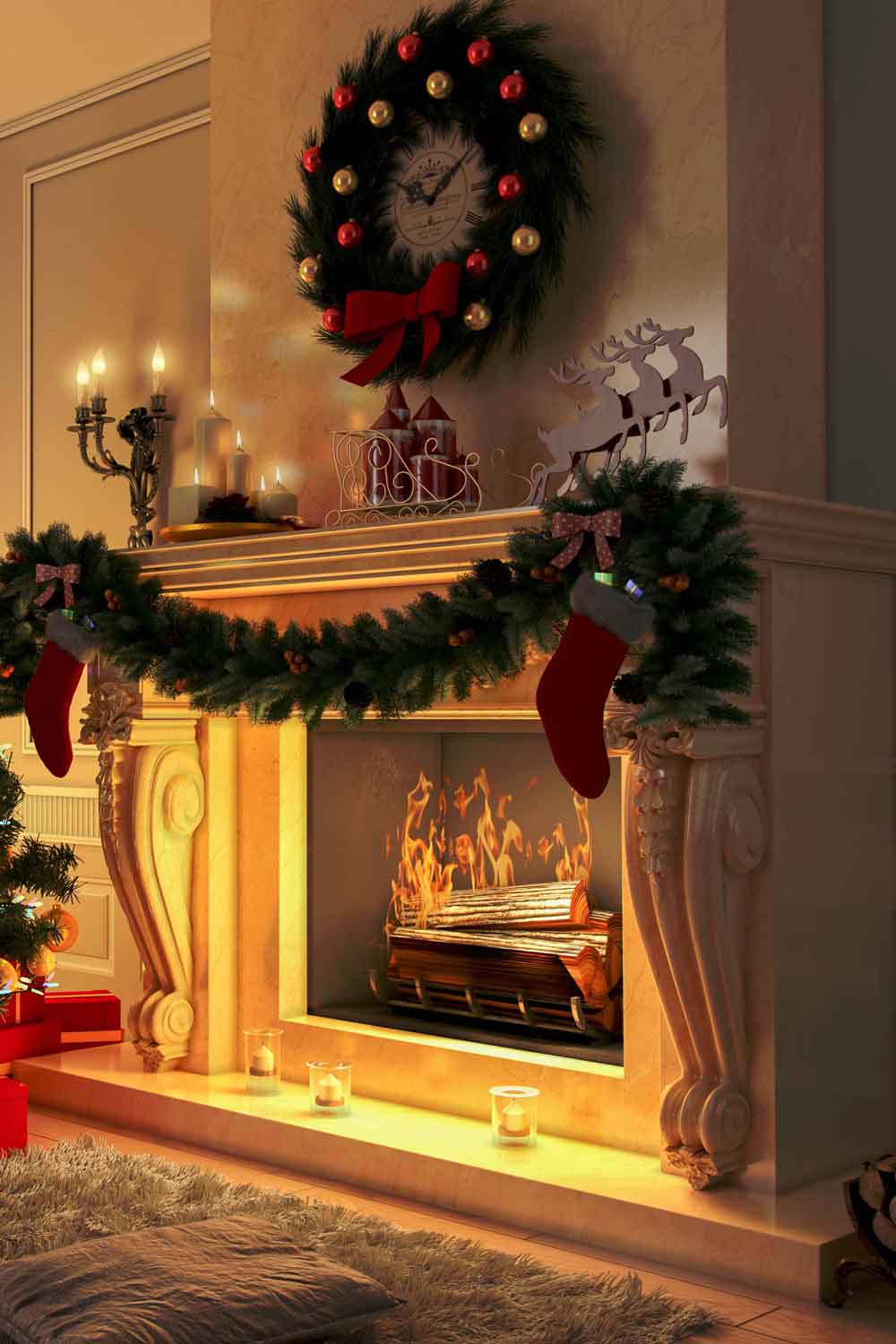 Christmas Fireplace Decor Idea