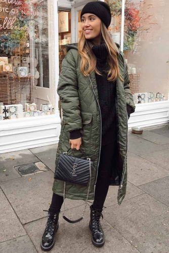 Puffy Winter Coat Outfit #blackhat #blacksweater