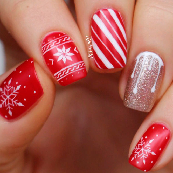 Festive Red Nails Wirh Candy Theme #rednails #winternails