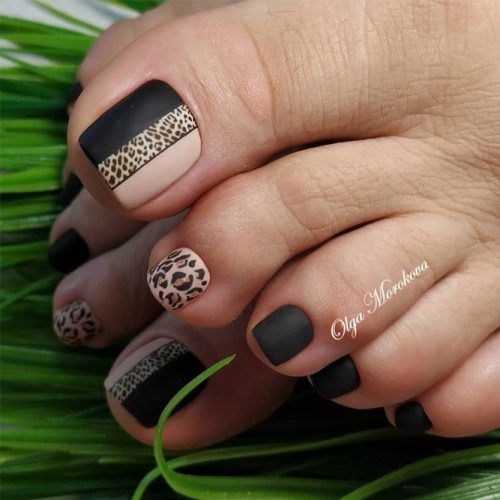 Matte Toe Nails With Leopard Art #leopardart