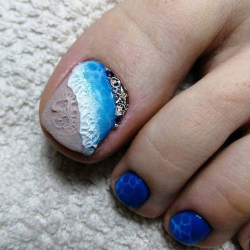 Sand And Sea Toe Nails Art #3dnailart