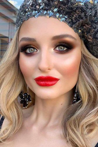 Dark Brown Smokey With Red Lips Winter Makeup #redlips