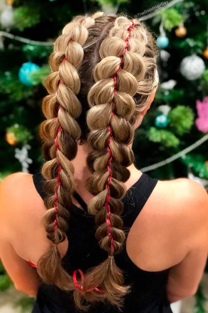  Double Dutch Braids With Ribbons #hairribons #doublebraids