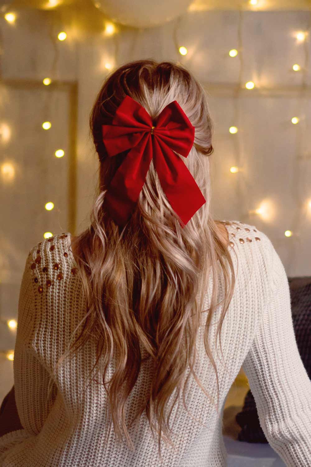 Half Up Half Down Hairstyle with Red Bow