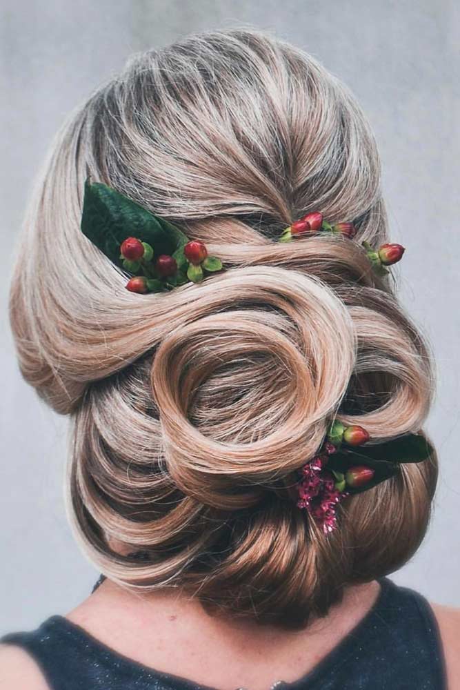 Pinned Uo Curls With Holly Berries #curlyhair #pinneduphair
