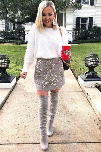 mini skirt and sweater outfit