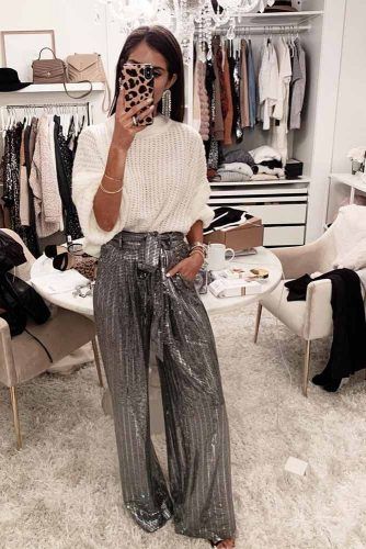 Silver Pants With White Sweater #sequinpants