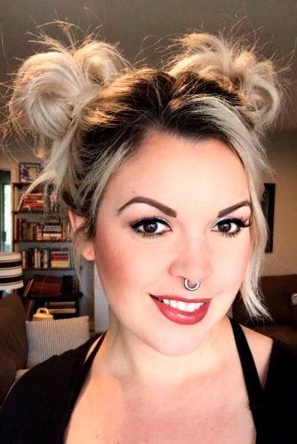 Messy Space Buns For Short Hair #spacebuns #topknots