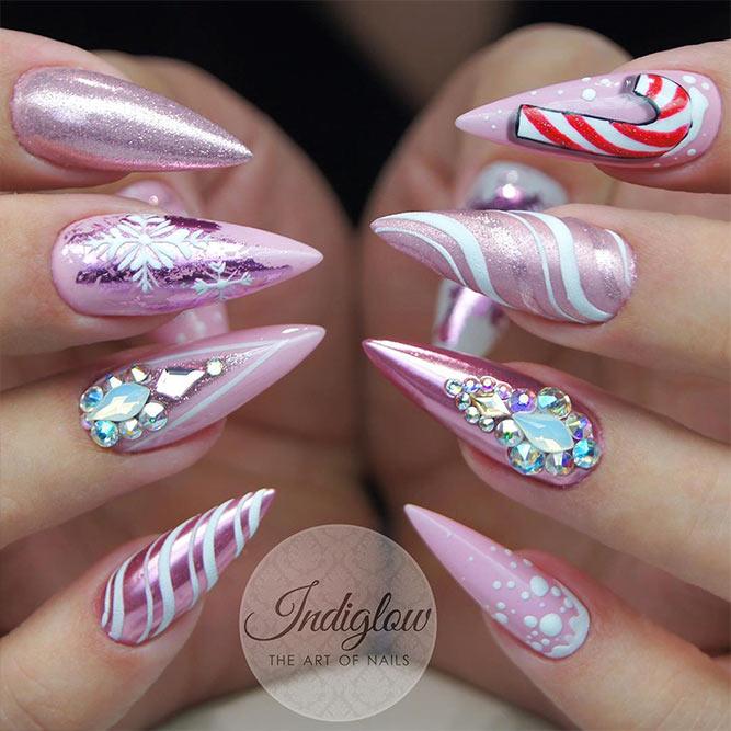 Pink Candy Nail Art For Winter #pinknails #stilettonails #candynails