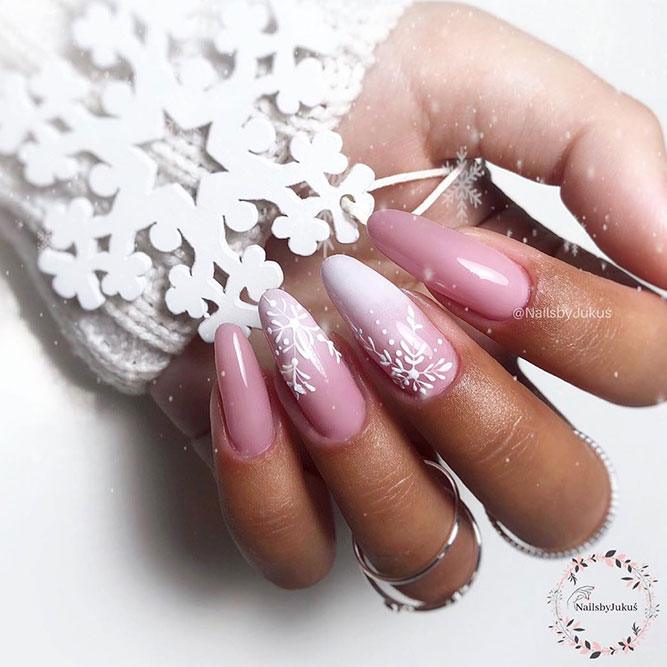 Cute Pink Snowflakes Nail Art #pinknails #ombrenails