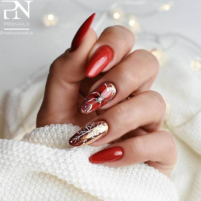 Red Poinsettia Nail Art For Winter Holidays #rednails #holidaysnails